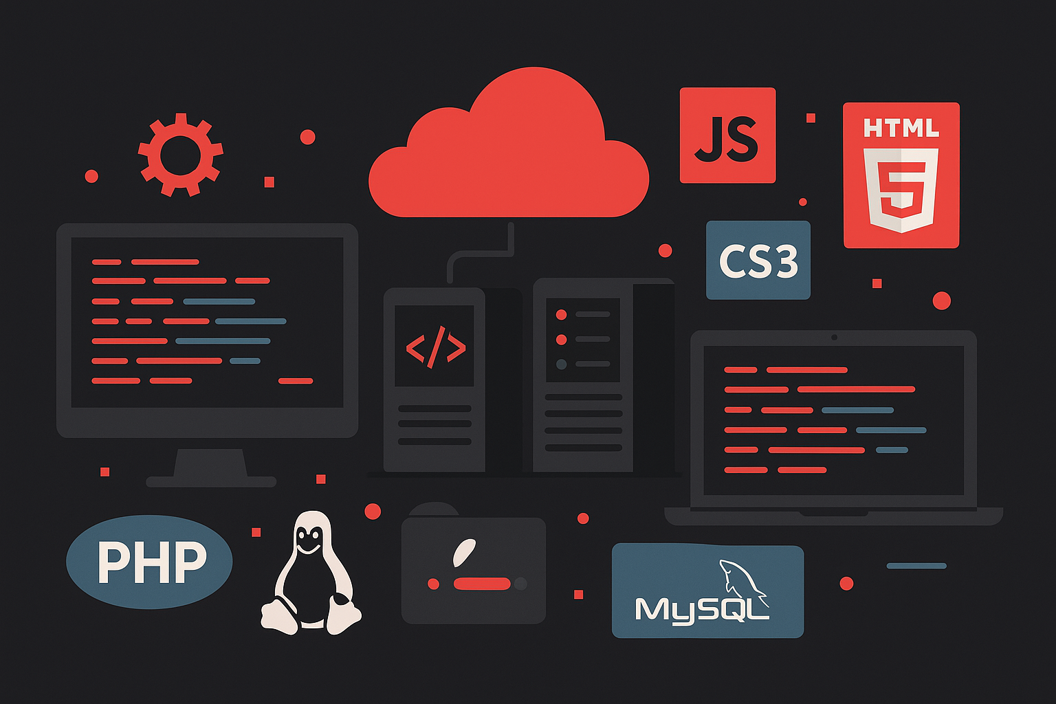 Ilustração de tecnologia, computadores, código ou servidores